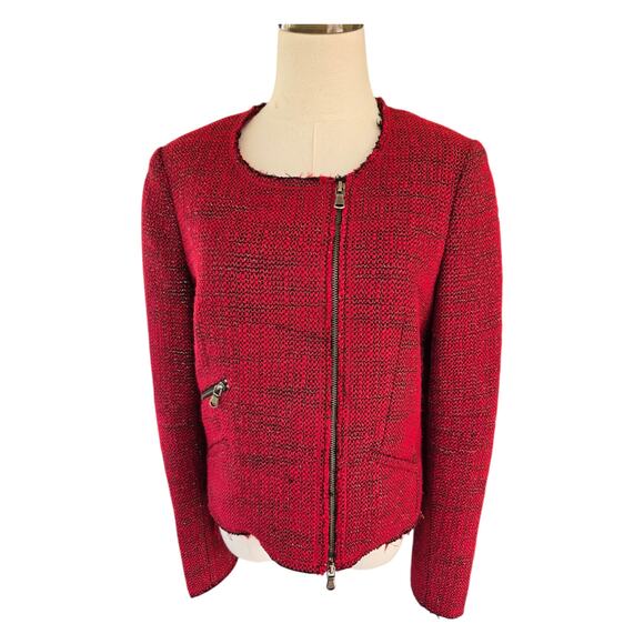 Rebecca Minkoff Red Tweed Cropped Moto Jacket – Size 6 - Picture 2 of 13
